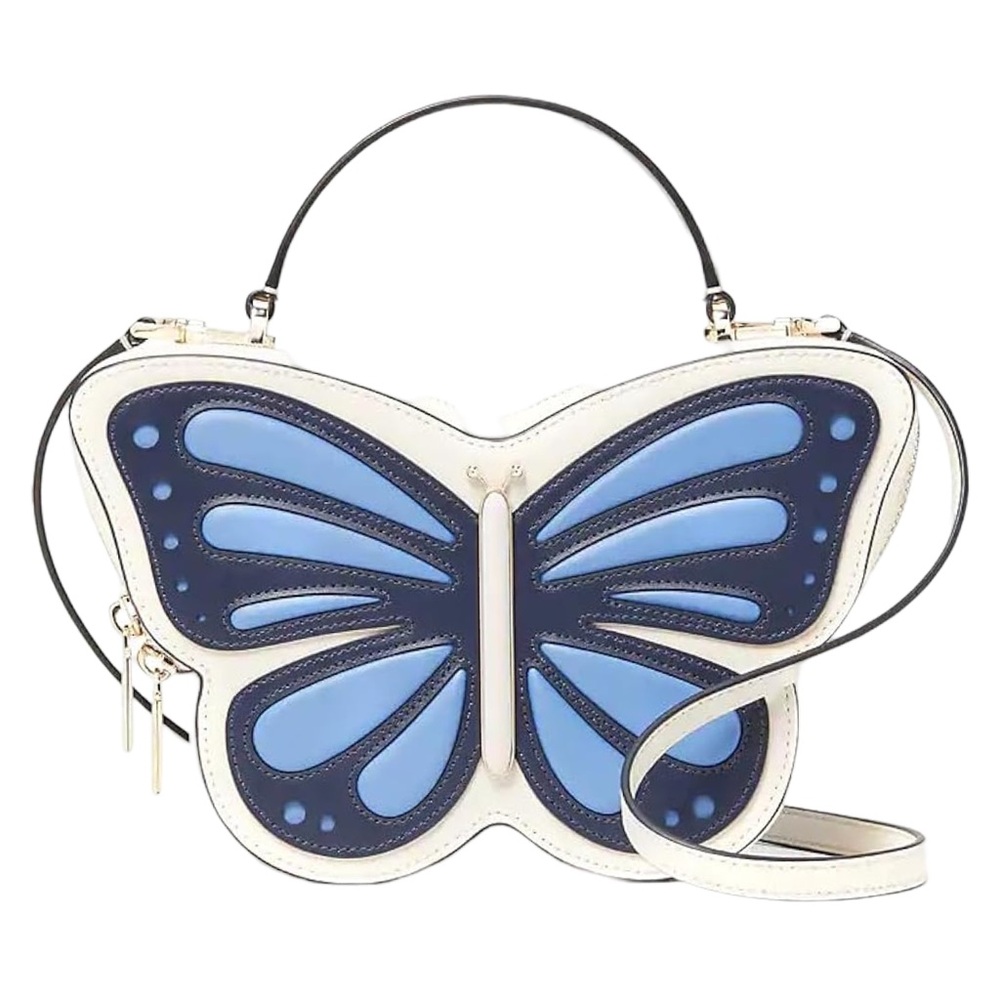 Kate Spade Flutter Fly 3D Butterfly Leather Crossbody In blue multi-color NWOT.